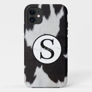 Cowhide Black White Monogram iPhone 11 Case
