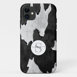 Cowhide Black White Monogram Case-Mate iPhone iPhone 11 Case