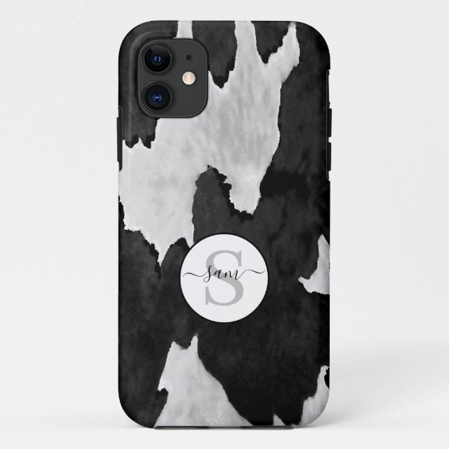 Cowhide Black White Monogram     Case-Mate iPhone  Case-Mate iPhone Case (Back)