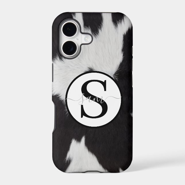 Cowhide Black White Monogram  Iphone Case (Back)
