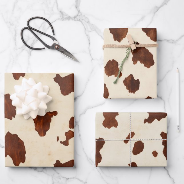 Cowhide Brown and Tan  Wrapping Paper Sheets (Front)