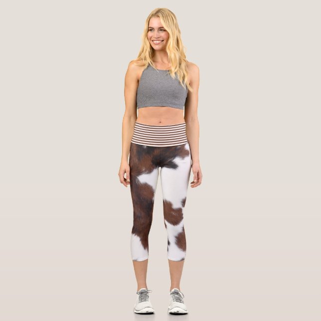 Cowhide brown and white  capri leggings (Front)