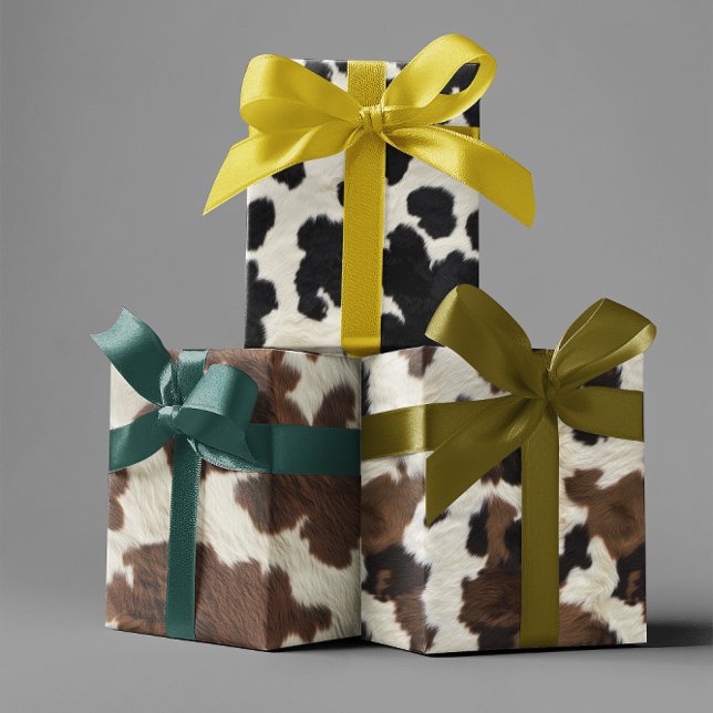 Cowhide Brown Black White Faux Cow Fur Wrapping Paper Sheets (Creator Uploaded)