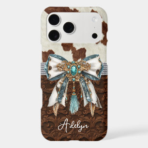 Cowhide Brown Leather Jewelled Bow iPhone 17 Pro Max Case