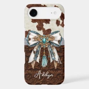 Cowhide Brown Leather Jewelled Bow iPhone 17 Air Case