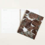 Cowhide Brown Leather Turquoise Western Cowboy Pla Planner<br><div class="desc">Rustic brown cowboy western design for you.</div>