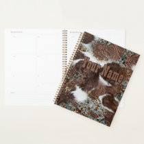 Cowhide Brown Leather Turquoise Western Cowboy Pla Planner
