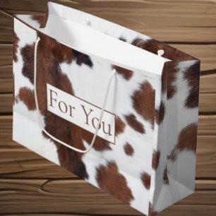 Cowhide Brown White Large Gift Bag