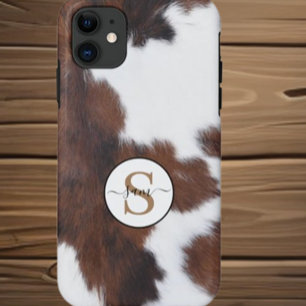 Cowhide Brown White Monogram Case-Mate iPhone C iPhone 11 Case