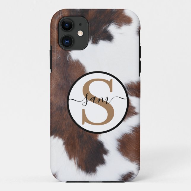 Cowhide Brown White Monogram Case-Mate iPhone Case (Back)