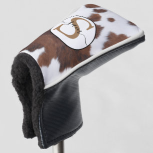 Cowhide Brown White Monogram  Golf Head Cover