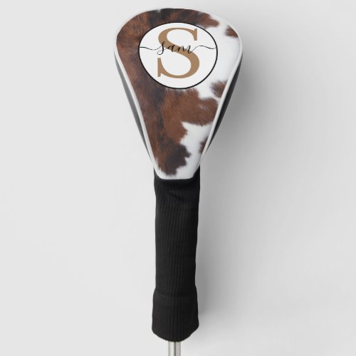 Cowhide Brown White Monogram   Golf Head Cover