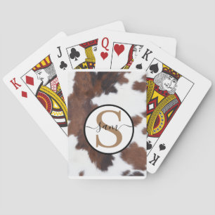 Cowhide Brown White Monogram Poker Cards