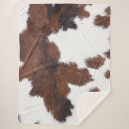 Cowhide Brown White   Sherpa Blanket