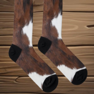 Cowhide Brown White  Socks