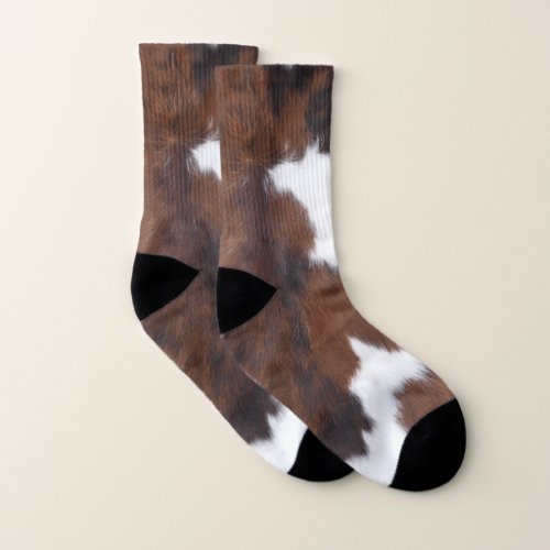 Cowhide Brown White  Socks