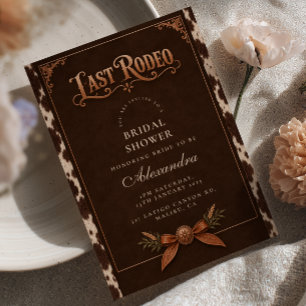 Cowhide Copper Last Rodeo Bridal Shower Invitation