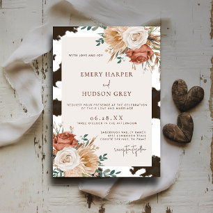 Cowhide Country Western Cowboy Boho Floral Wedding Invitation