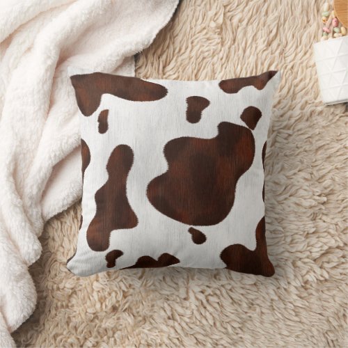 Cowhide Cow Spots Western Leather Spotted Brown Throw Pillow