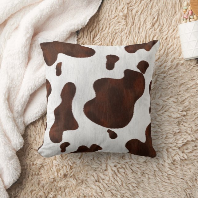 Cowhide Cow Spots Western Leather Spotted Brown Throw Pillow (Blanket)