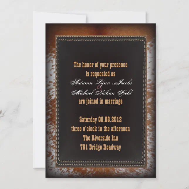 cowhide Cowboy Country western Wedding Invitation Zazzle