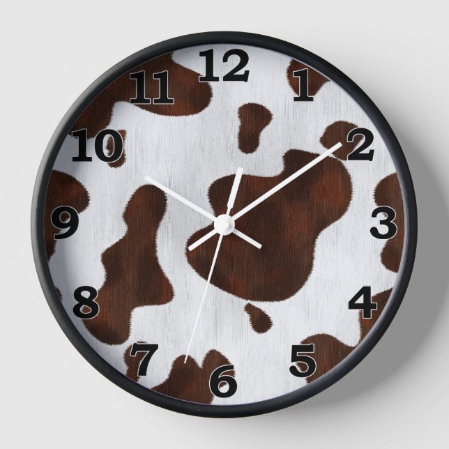 Cowhide Faux Hair Western Leather Spotted Pattern Clock (Front)