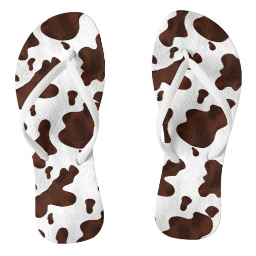 Cowhide Faux Hair Western Leather Spotted Pattern Flip Flops