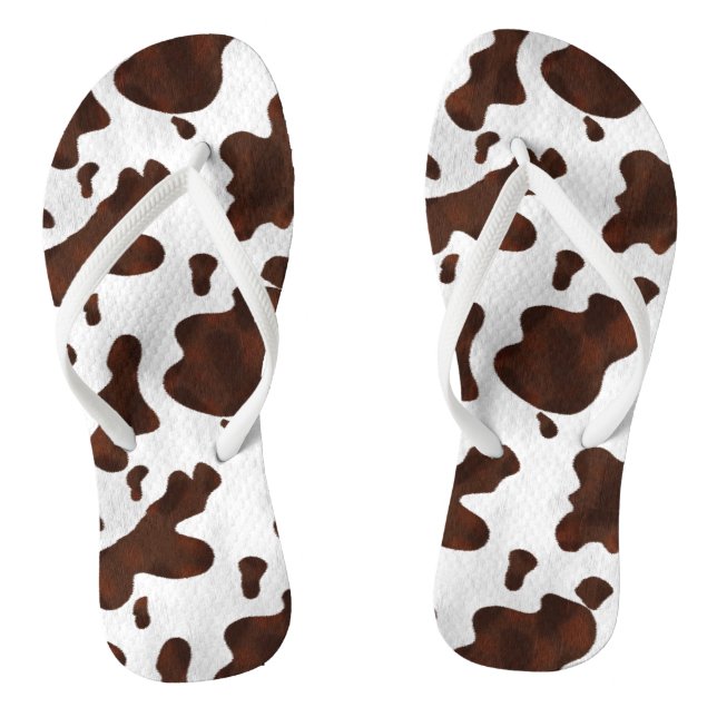 Cowhide Faux Hair Western Leather Spotted Pattern Flip Flops (Footbed)