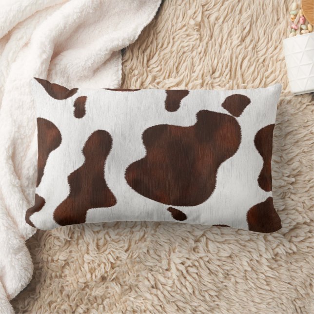 Cowhide Faux Hair Western Leather Spotted Pattern Lumbar Pillow (Blanket)