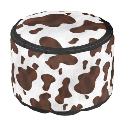 Cowhide Faux Hair Western Leather Spotted Pattern Pouf