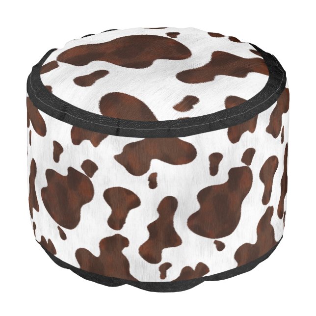 Cowhide Faux Hair Western Leather Spotted Pattern Pouf (Angled Front)