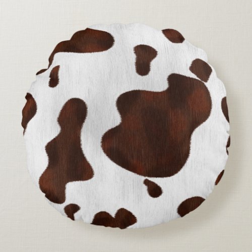 Cowhide Faux Hair Western Leather Spotted Pattern Round Pillow
