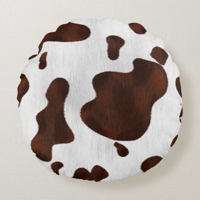 Cowhide Faux Hair Western Leather Spotted Pattern Round Pillow (Front)