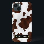 Cowhide Faux Western Leather Spotted Personalized iPhone 13 Case<br><div class="desc">Whether you're a rancher, a cowboy / cowgirl or just someone who loves American old west themes, this spotted brown and white cow hide pattern is perfect for matching your western style. The animal print graphic is made to look like the fur / hair of cattle. This beautiful, original bovine...</div>