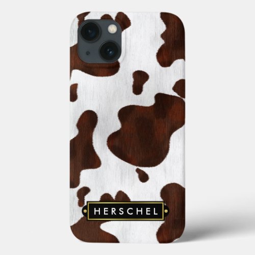 Cowhide Faux Western Leather Spotted Personalized iPhone 13 Case