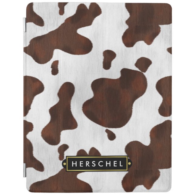 Cowhide Faux Western Leather Spotted Personalized iPad Smart Cover (Front)