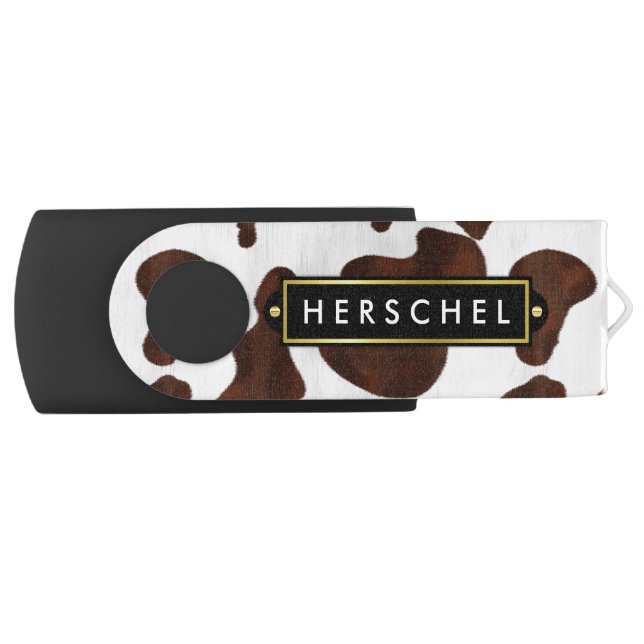 Cowhide Faux Western Leather Spotted Personalized USB Flash Drive (Front)