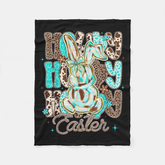 Cowhide Leopard Blue Turquoise Howdy Easter Rabbit Fleece Blanket (Front)