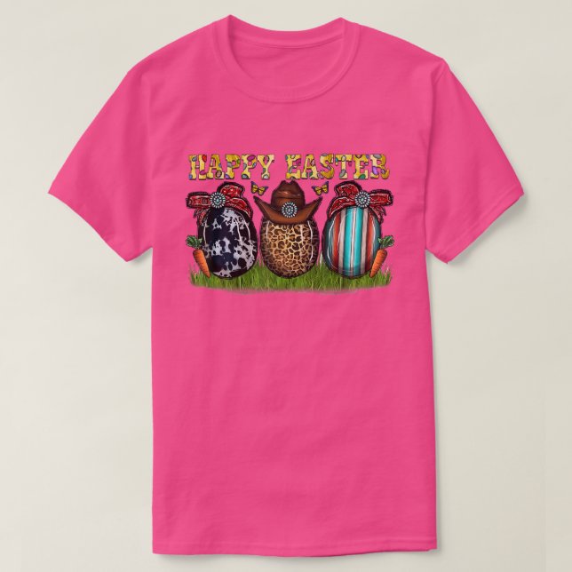 Cowhide Leopard Easter Eggs Gemstone Cowboy Hat We T-Shirt (Design Front)