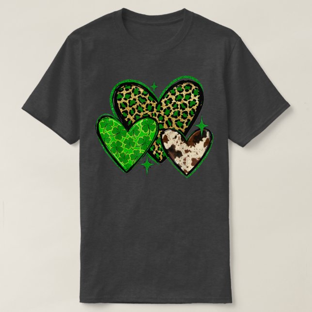 Cowhide Leopard Heart Western St Patricks Day Iris T-Shirt (Design Front)
