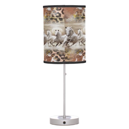Cowhide Leopard Horses Table Lamp