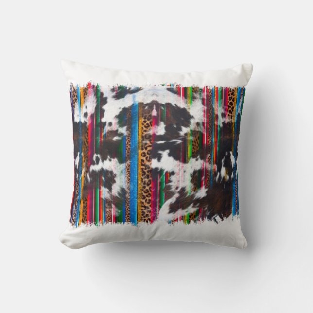 Cowhide Mexican Santa Fe Throw Pillow (Front)