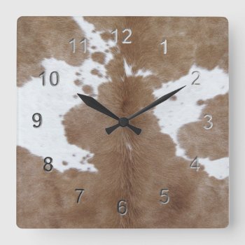 Cowhide Square Wall Clock by Impactzone at Zazzle