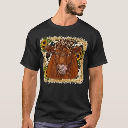 Cowhide Sunflower Red Angus Cow er Life Animal cur T_Shirt