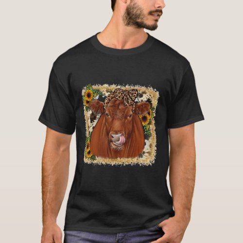 Cowhide Sunflower Red Angus Cow Farmer Life T_Shirt