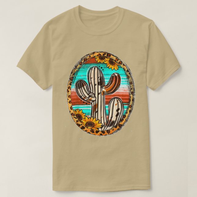 Cowhide Teas Cactus Serape Western Rodeo Cowgirl H T-Shirt (Design Front)