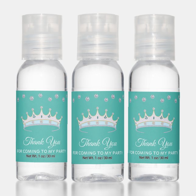 Cown & diamonds on teal Thank You Hand Sanitizer (Set)