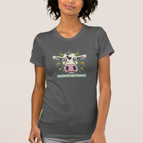 Cownfused and Amoosed Fun Design _ Surprised Cow T_Shirt