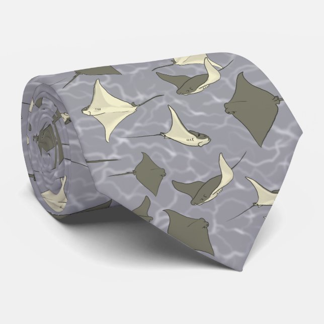 Cownose Stingray Ocean Pattern Neck Tie (Rolled)