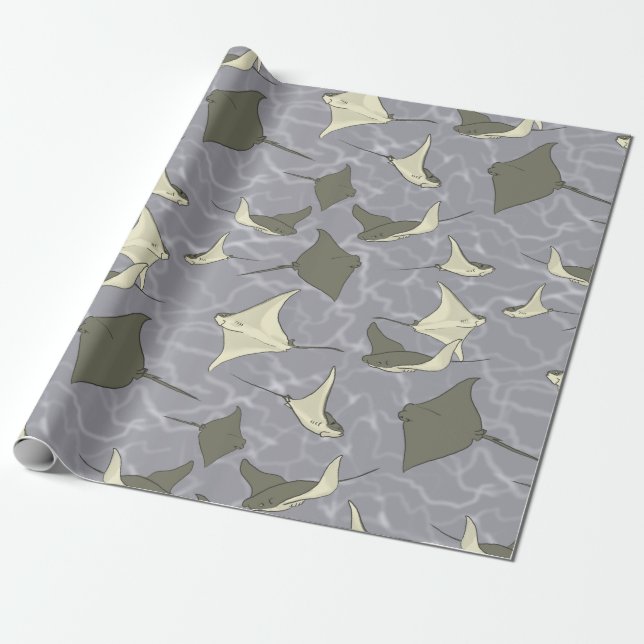 Cownose Stingray Ocean Pattern Wrapping Paper (Unrolled)